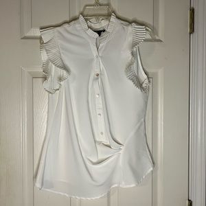 White ruffle sleeve button-up